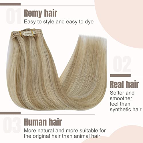 Fshine Human Hair Extension Clip in Bionde Dark Ash Blonde Highlighted Golden Blonde Clip in Hair Extensions Real Human Hair Blonde Clip in Hair Extensions Real Human Hair 50g 12 Inch 3Pcs - Image 2