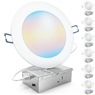 Sunco 6 Pack 6 Inch Ultra Thin LED Recessed Ceiling Lights, Slim Canless with Junction Box, 850 LM, 3000K/4000K/5000K/6000K/6500K, Dimmable, 14W=100W, Wafer Thin, 50000 Lifetime Hours ETL