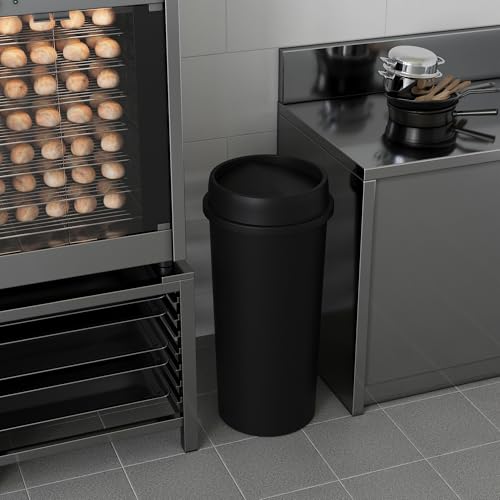 Image of 22 Gallon Black Round Waste Basket with Swing-Top Lid | 88 Qt Trash Can
