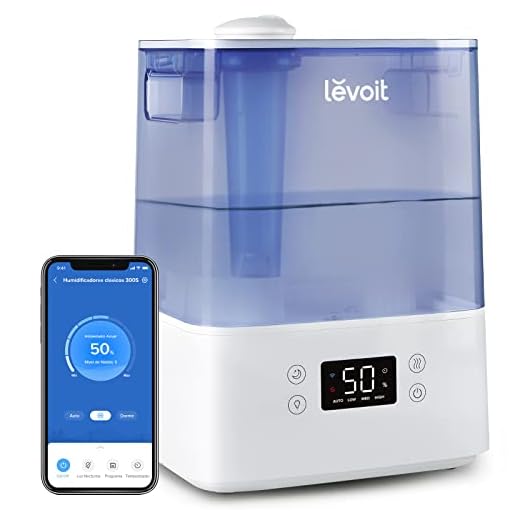LEVOIT - Top-Fill Humidificador Ultrasónico 6L Vapor Frío Bébes Aceite Esencial, Dura 60H a 47m², 300S Blue, Silencioso 26dB, Modo Auto, Compatible con Alexa y APP, Luz Nocturna y LED Pantalla, Azul