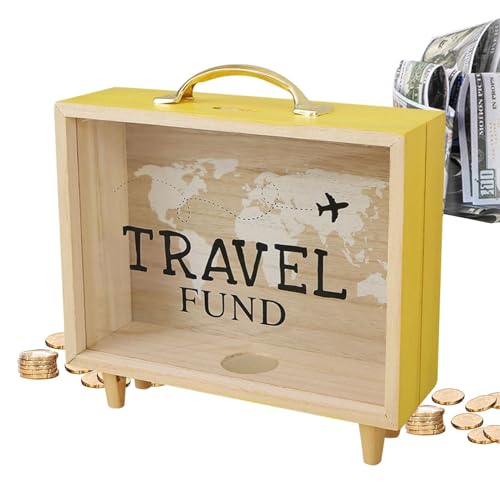 Caja de recuerdos de viaje, caja de sombra para billetes, marco de caja de recuerdos con ranuras, hucha con diseño de mapa del mundo y avión, exhibición coleccionable para recuerdos, billetes de banco
