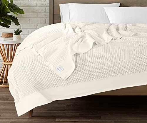 Sapphire Collection Pure 100% organic Cotton thermal Soft Lightweight Adult Cellular Blanket (Cream, King 260 * 230cm) - Image 4