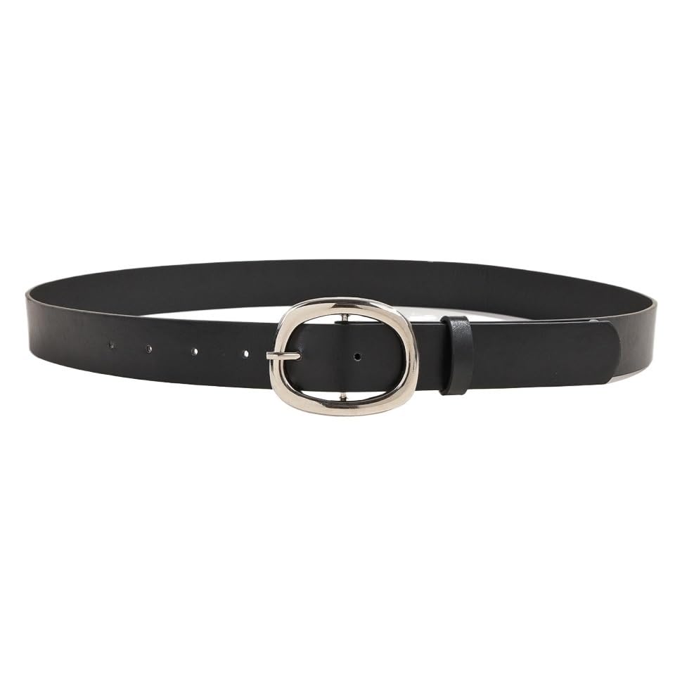 Women's Casual and Business Style Black Belt with 3.2" Oval Buckle Adjustable Leatherette Waist Accessory Belts for Women(110cm)3