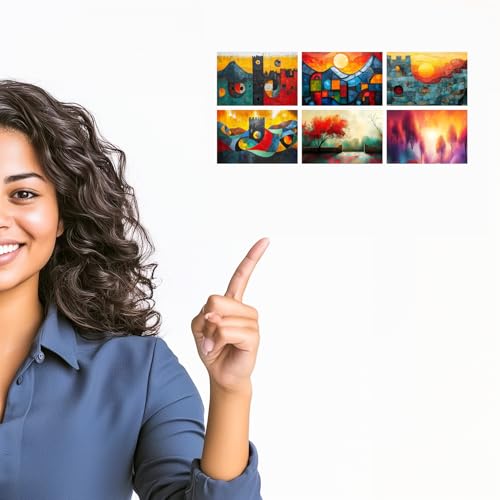 Image of SiddArtify Abstract Landscape Wall Art Poster Print Set - Modern Geometric Decor for Living Room Bedroom Office - Set of 2-4x6 Inch - Board (Pack of 6) - Sticker (Pack of 6)