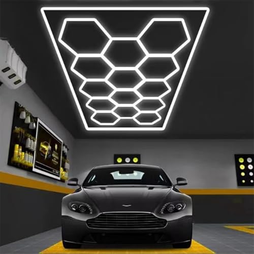 ZYJCXBHL hexagon LED 14-Hex 720W 6500K Verformbare LED Werkstatt- & Deckenleuchte | Sechseck Garage Licht für Garage, Werkstatt & Arbeitsplatz | 14-Loch mit Rahmen
