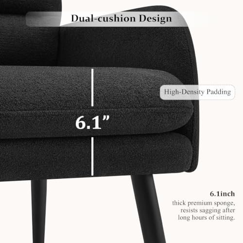 Image of Comfy Accent Chair Set of 2 Modern Boucle Living Room Chair,Black | Upholstered High Back Armchair with Padded Seat, Cozy Reading Lounge Chair with Black Metal Legs for Bedroom, Small Space