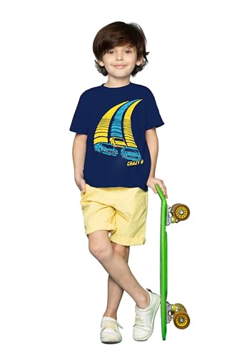 Image of Yazh Texworld Boys Round Neck Blended Cotton T-Shirts | Regular Fit | Half Sleeve | Casual Wear | Trendy | Combo Pack of 5 | Multicolor | Soft, Durable, and Stylish for Everyday use