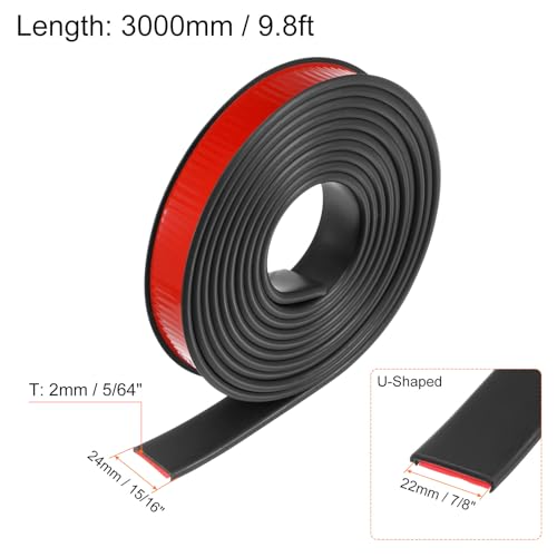 sourcing map U-förmiges Kantenband, 7/8 Zoll x 9,8 Fuß (22 mm x 3000 mm), Selbstklebender Flexibler TPE-Furnierkantenkantenschutz für die Reparatur von Möbeln, Schränken und Tischen, schwarz