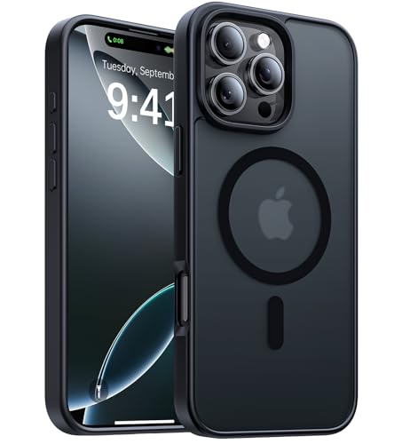 KCQNine Magnetic for iPhone 16 Pro Case, [Compatible with MagSafe][Military-Grade Drop Protection][Anti-Yellowing] Shockproof Protective Translucent Matte Cover for iPhone 16 Pro Phone Case,Black