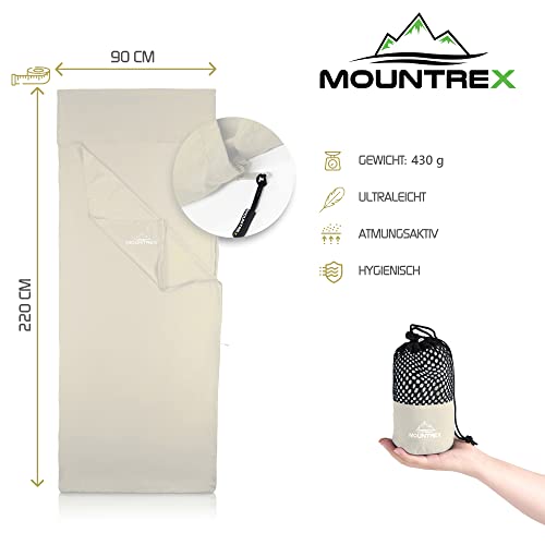 MOUNTREX® Hut Sleeping Bag, 220 x 90 cm, Ecru, 1 Person, Summer, Ambient Temperature 15°C to 25°C, Synthetic Fibre Fill - Image 2