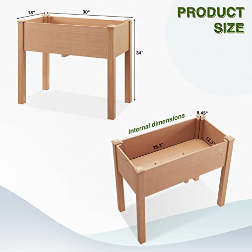 Psilvam Planter Box, Raised Garden Beds Outdoor With Tarp, Rot-Resistant Poly Lumber, Planter Box Stand For Backyard, Patio, Balcony 34" D X 18" W X 30" H（Teak Color） #TOP1