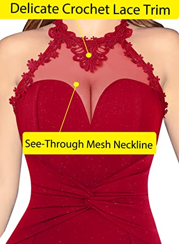 Image of VFSHOW Womens Formal Halter Keyhole Back Prom Gala Maxi Dress Evening Gown | Sexy Illusion Sweetheart Neck, High Slit, Wedding Guest, Applique, Twist Front Mermaid Dresses