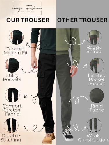 Image of Leriya Fashion Men's Cargo Pants | Multi Pocket Cotton Cargo Joggers for Men | Loose Fit Stylish Pant with Pockets | Casual Baggy Trousers & Streetwear Lower