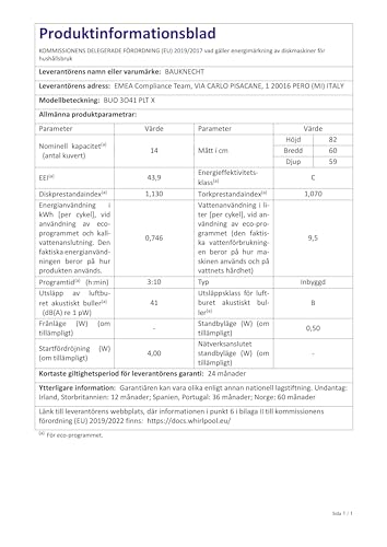 Bauknecht BUO 3O41 PLT X Unterbau-Geschirrspüler 60 cm /14 Maßgedecke /10 Standardprogramme und 1 Sensorprogramm/PowerClean/ActiveDry/Besteckschublade/Vollwasserschutz