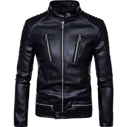 Image of Genuine Lambskin Leather Motorcycle Biker Leather Jacket Men CL-01