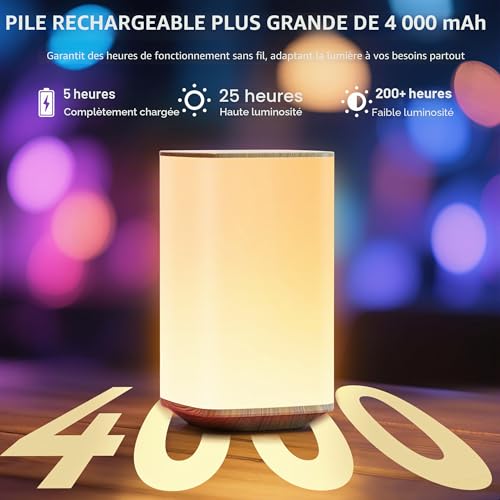 Auxmir Lampe de Chevet Tactile, Veilleuse Bébé LED Rechargeable USB 4000mAh – vue 4