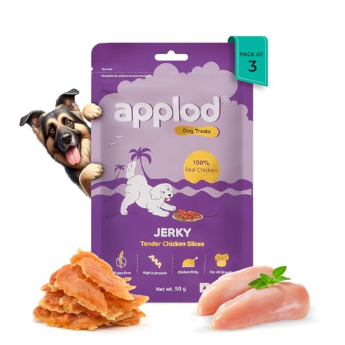 Image of Tender Chicken Jerky Slices Dog Treats for Puppies & Adult Dogs | Made with Real Chicken Breast | High-Protein Low-Fat Grain-Free Dog Snacks | Pack of 3 | 50g x 3