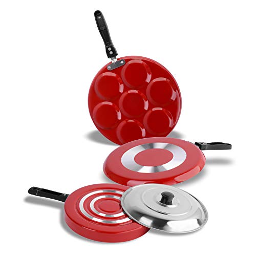 Image of Sumeet Aluminium 2.6 mm Thick Non-Stick Rory Combo Set (Red, Dosa Tawa 26.5 cm Dia , Multi Snack Maker 26.5cm Dia, Pizza Pan 23 cm Dia)