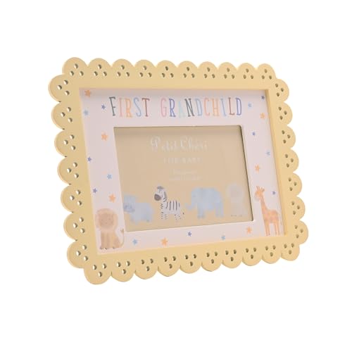 Image of Petit Cheri - Scallop Frame 6" x 4" Yellow - First Granchild - Memories Photo Picture Frame For Boys & Girls, Kids & Children - New Baby, Baby Shower & Birth Gifting & Homeware - H: 26cm x W: 19cm.