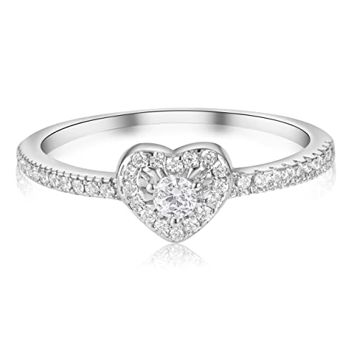 Ellie Ruth Heart Shaped 925 Sterling Silver Ring Rhodium Plated Diamond-Shaped Zirconia Stone | Size 5.5 #TOP21