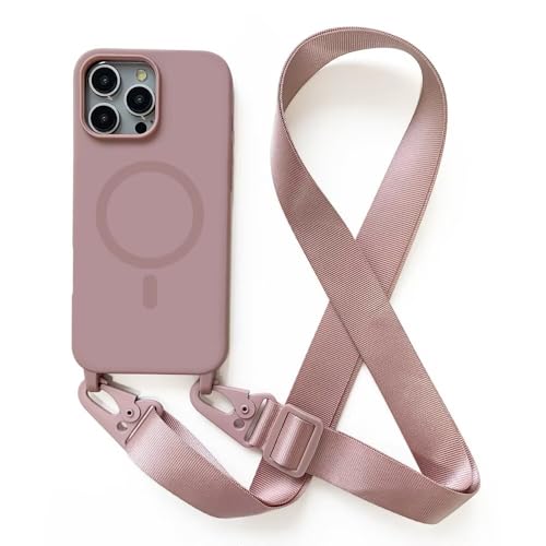 Leather Armor Funda Carcasa Suave Silicona con Cuerda para iPhone 15 Pro Max(6.7) TPU Suave, Ajustable Correa de Cuerda, Diseño Ultra Delgado de Color Puro, Rosa