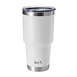 IceX Vaso de acero inoxidable de 30 onzas insulado, taza de viaje con tapa, popote y cepillo de limpieza (WHITE)