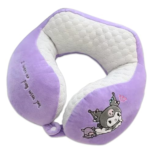 Roffatide Almohada de Viaje Bordada en Forma de u Kuromi de Dibujos Animados Regalos de sueño para Navidad y cumpleaños