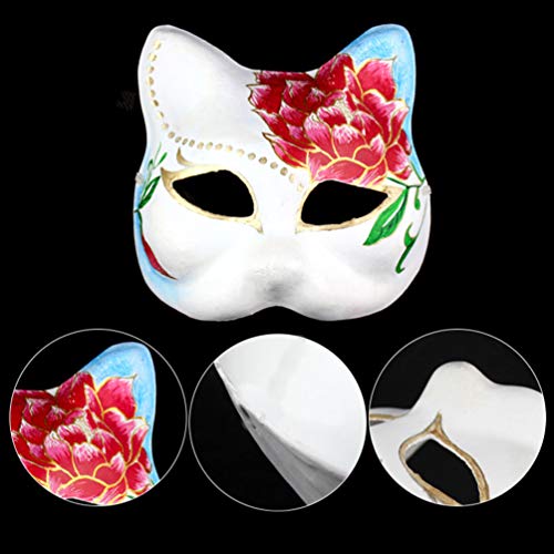 Toyvian 3Pcs De Gato Máscara Em Branco Pintura Meia Máscara Animal Disfarce Festa Cosplay (Branco)