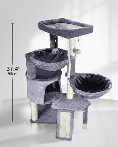 Xin Three Layer Cat Tree with Cat Condo and Two Hammocks,Grey - Image 4