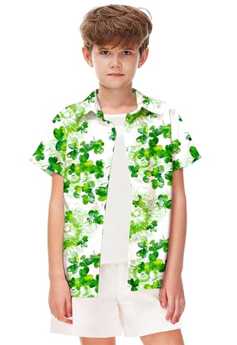 Image of Remimi Unisex Kids 4th of July Button Up Shirt Boys American Flag Print Hawaiian Beach Short Sleeve Tops 5-14 Years