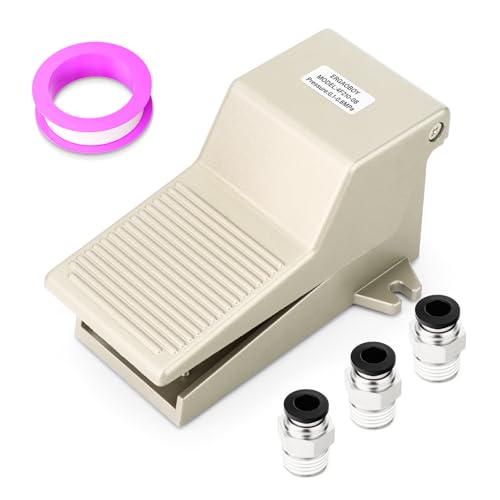 ERGAOBOY Pneumatisches Fußpedal-Ventil-Kit, 1/4\BSP 5 Wege 2 Positionen mit Gewinde und rutschfestem Gummi Druckkontrolle 4F210-08 mit 6MM Fittings