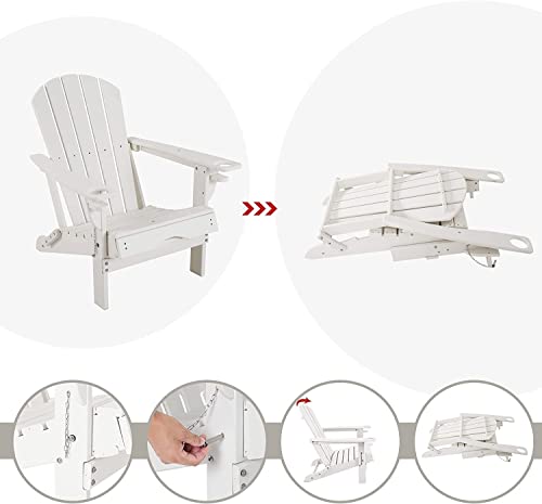 Sundale Outdoor Adirondack Chair Set Of 2 With Table, Weather Resistant Folding Adirondack Chair W/Footrest, Cup Holder Or Backyard, Garden, Deck (White) #TOP5