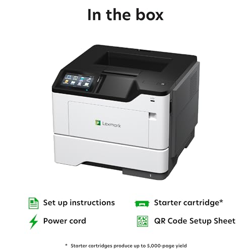 Image of Lexmark MS632dwe Monochrome Laser, Integrated Duplex (2-sided printing), Print Speed: Up to 50 ppm, 4.3-inch color touch screen, Energy Star, Recommended Monthly Page Volume: 2000-20000 pages(38S0500)