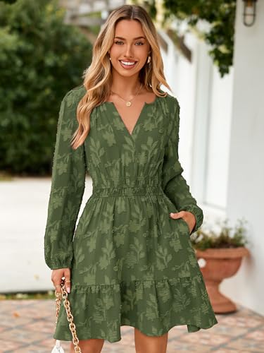 Image of BerryGo Womens Long Sleeve Mini Dress Casual A Line Flowy Loose Vacation Party Babydoll Fall Short Dresses with Pocket