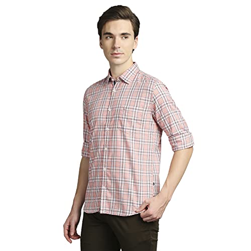 Image of Parx Men's Pure Cotton Checks Pattern Slim Fit Semi Cutaway Collar Full Sleeve Casual Shirt
