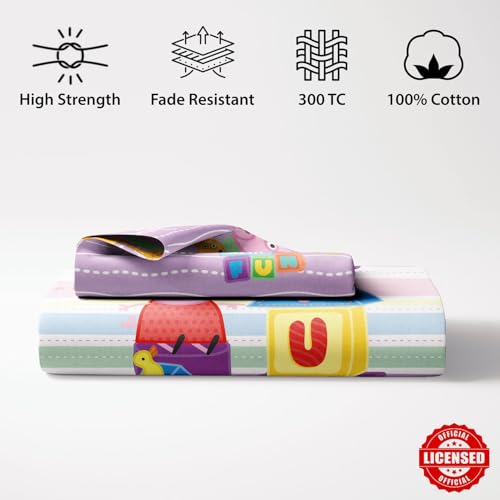 Image of Sassoon Peppa Pig (Fun) Digital Printed, Cotton Single Bedsheet, 300 TC, 1 Pillow Cover, Fade Resistant, Bedsheet for Kid's Bedroom, (1.50m X 2.35m)