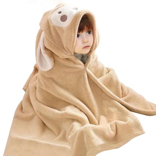 Image of Cute Animal Hooded Baby Towel Soft Coral Fleece Baby Towels with Hood Toddler Bath Towel Large 27 x 55 Inch Ultra Absorbent Hooded Bath Towels for Babies Baby Bath Towel（Coffee