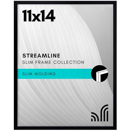 Americanflat 11x14 Picture Frame with Shatter-Resistant Glass - Streamline Collection - Thin Border Picture Frame for Wall Display - Hanging Hardware Included - Black