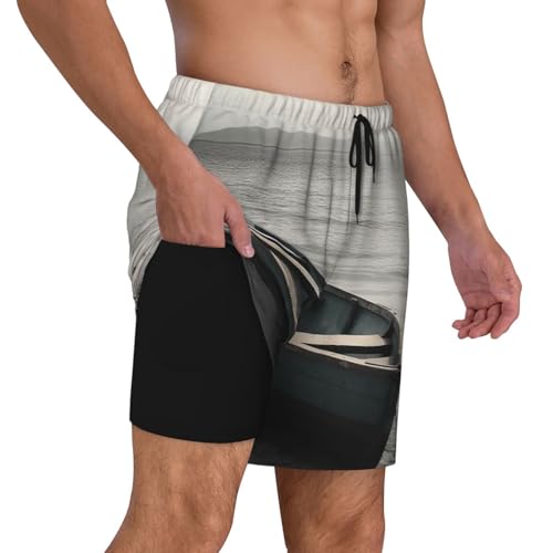 Men's Swim Trunks Quick Dry Board Shorts Boat by The Sea Beach Shorts with Pocket Bathing Suits for Men2