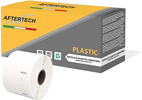 Aftertech 1x 11354P 57x32mm Rouleau d'étiquettes PLASTIQUE adhésives IMPERMÉABLES compatibles (1000 étiquettes / rouleau = 1000 au total) pour imprimantes d'étiquettes Dymo LabelWriter 1x11354PLA Cover