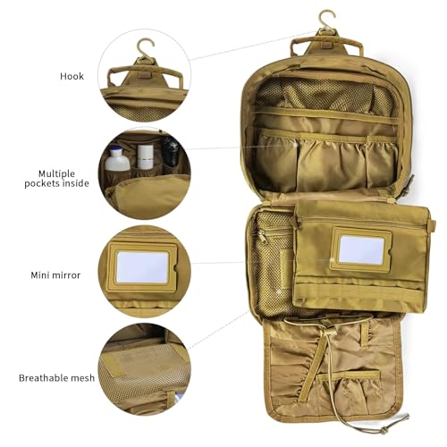 Image of Hanging Toiletry Bag for Men,Travel Toiletry Bag Organizer Dopp Kit | Tactical Toiletry Bag,Toiletries Travel Bag,Mens Travel Toiletry Bag,Mens Travel Essential Shaving Bathroom Shower Bag-Brown