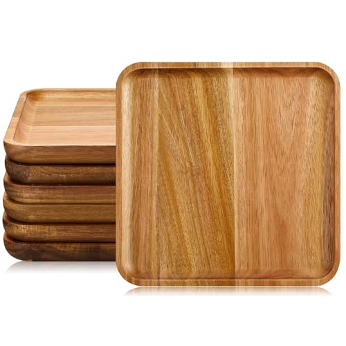 Didaey 6 Pcs Acacia Wood Square Plates 10