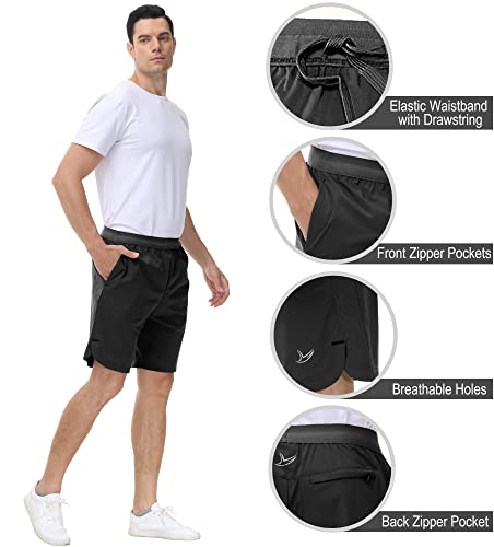 Lushenuni Mens Golf Shorts Athletic With Zipper Pockets Quick Dry Workout Casual Shorts Hiking Training Sports (M, Black) #TOP3