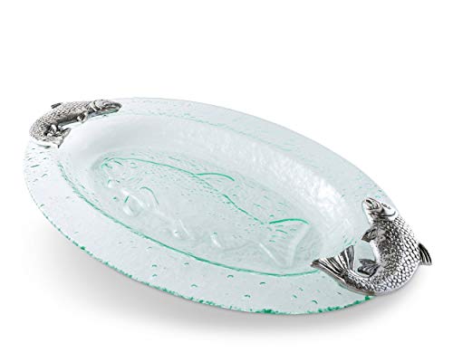 Arthur Court Designs Aluminum Salmon Fish Bagel Lox Glass Platter 20 Inch X 11.5 Inch #TOP2