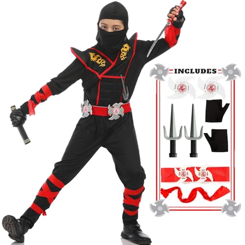 Satkull R-XX00 Ninja Costumes Boy Ninja Costume Set Kids Halloween Ninja Costumes Ninja Halloween Cosplay Dress Up cover