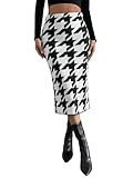 Floerns Women's Houndstooth Pattern Knit Midi Skirt High Waist Elegant Pencil Skirts Black and White S