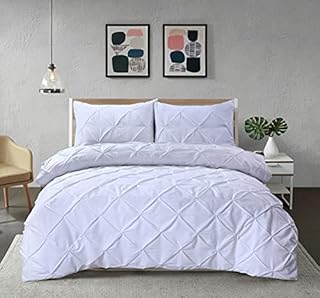 Cotton Xperts Ltd Luxury Pinch Pleated Pintuck Duvet Cover Set with Pillow cases 100% Brushed Superior Microfibre Quilt Bedding Sets Covers Double King Super Sizes (White, Double)