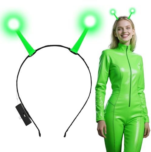 Dokeawo Alien Headband for Alien Costume Women Adult Glowing Green Alien Antenna Headband Halloween Party Cosplay Costume Hair Accessories