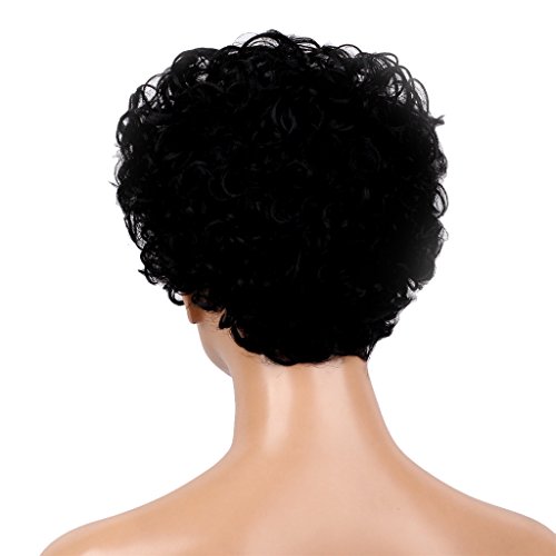 menolana Perucas Kinky Muito Curtas de Cabelo Sintético Afro Curly com Tampa Preta