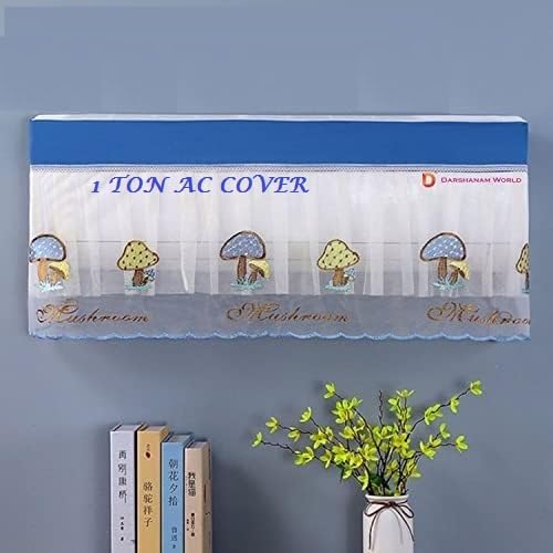 DARSHANAM WORLD Jacquard Premium Work Indoor AC Dust Protection Cover Designer Summer Ac Cover for 1 Ton (34 X 12 X 9 inch )(BLUE MUSHROOM 1)